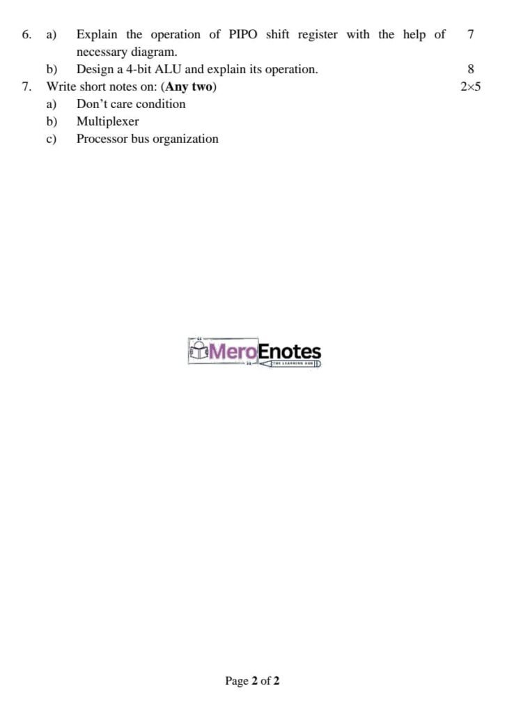 PU BCA 1 Semester Digital Logic System Question Paper 2024