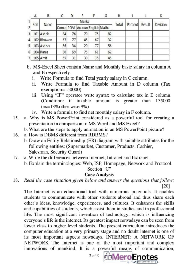 BBA BBA-IT and BHCM Computer and IT application Question Paper 2024