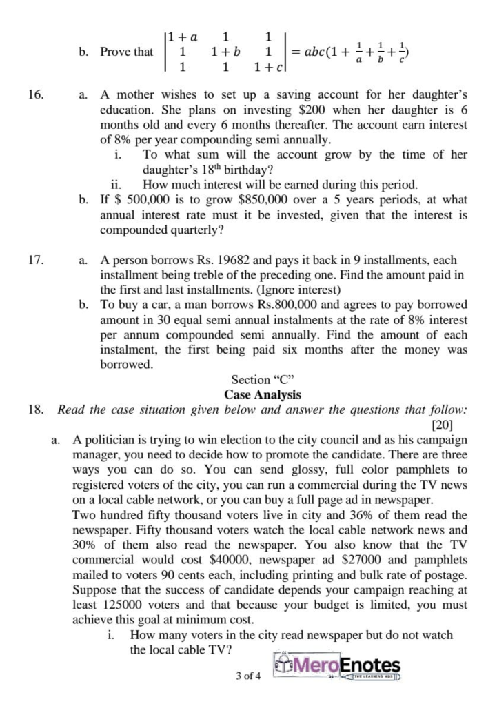 BBA BBA-BI BBA-IT PU Business Mathematics I Question Paper 2024
