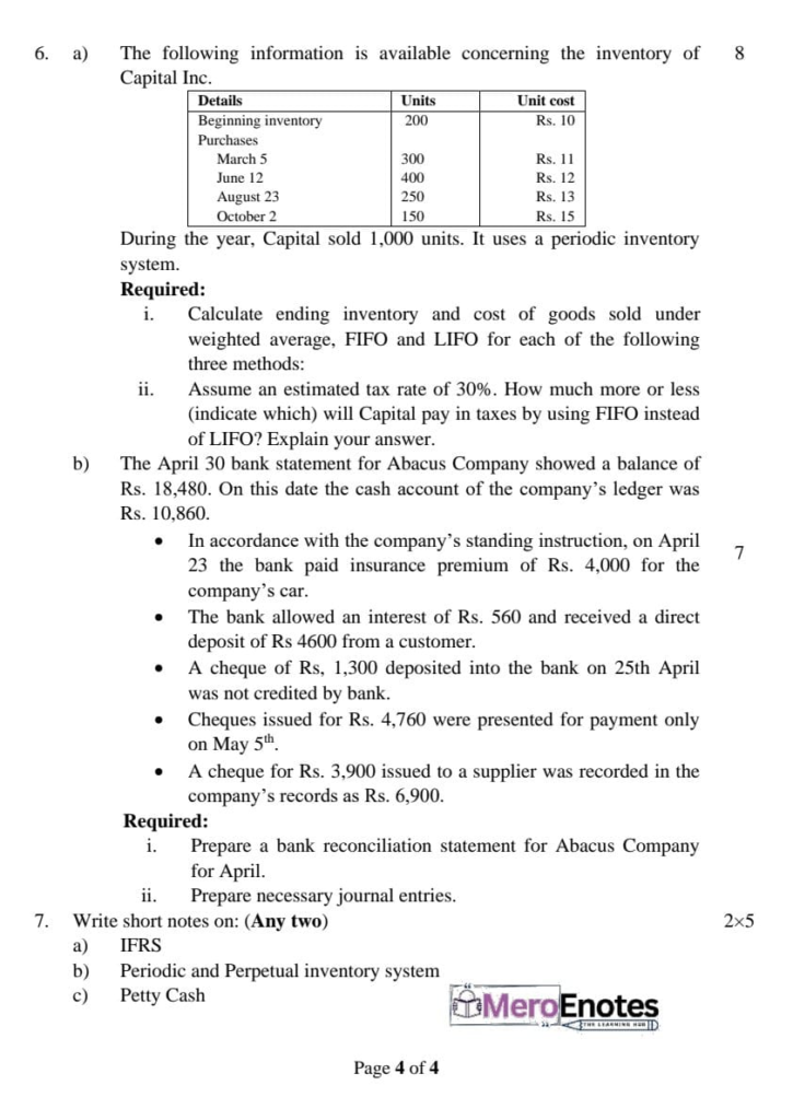 Pokhara University BCA Financial Accounting Question paper 2nd semester