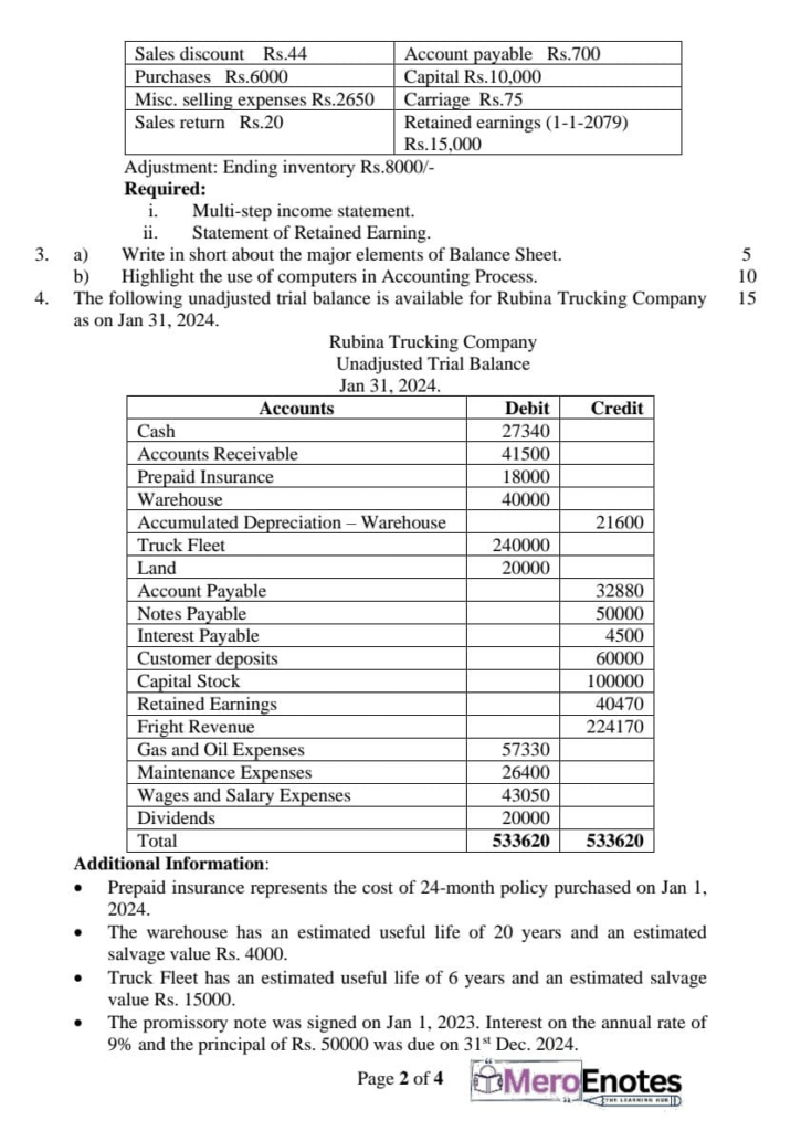 Pokhara University BCA Financial Accounting Question paper 2nd semester