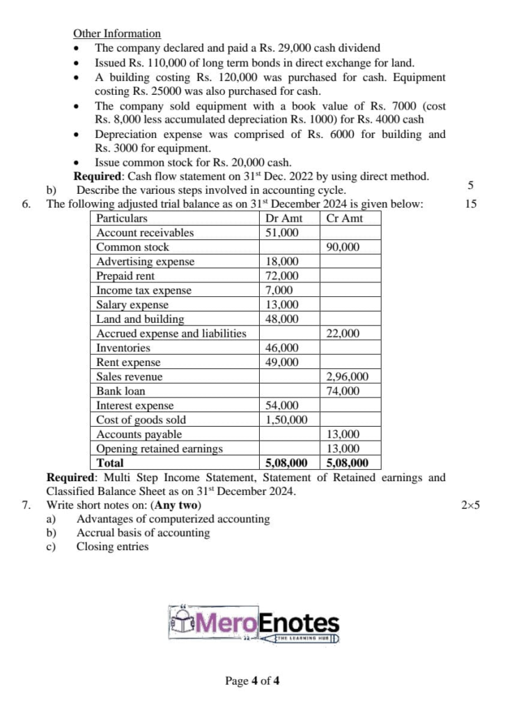 Pokhara University BCA Financial Accounting Question paper 2nd semester