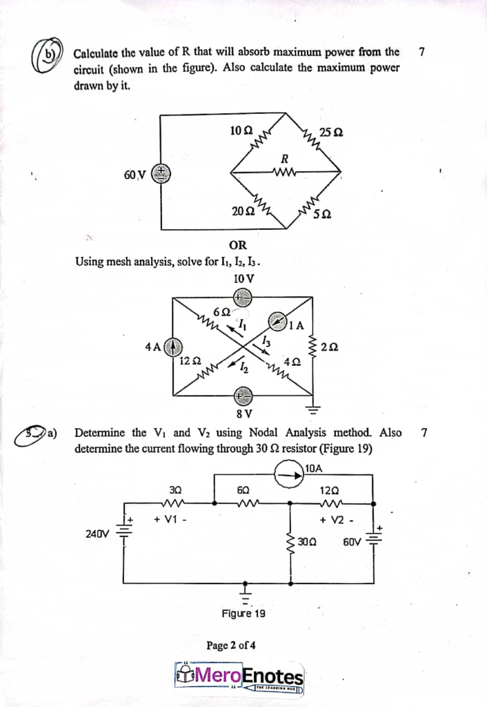 PU BE Computer Basic Electrical Engineering Question paper 1st Semester 