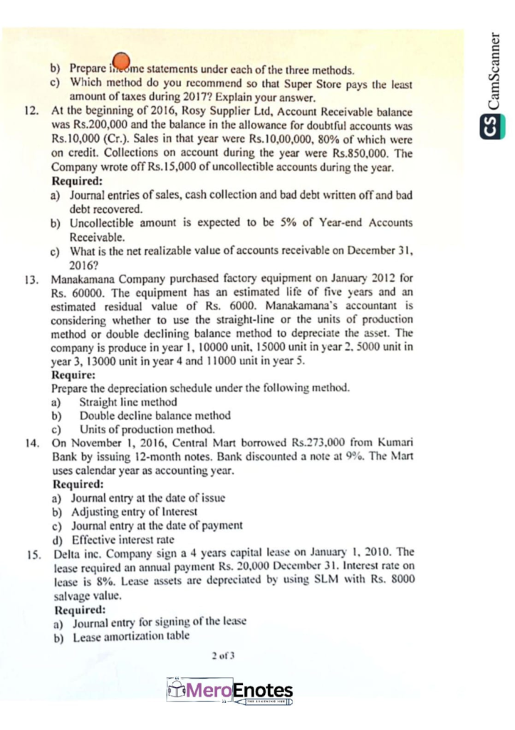 Financial Accounting II Question Paper 2021