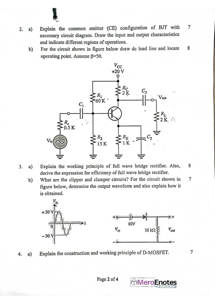 PU BE Computer Electronic Device and Circuits Question paper 1st Semester