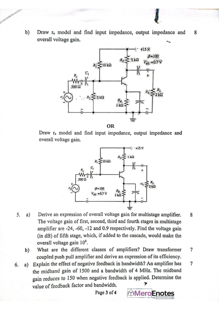 PU BE Computer Electronic Device and Circuits Question paper 1st Semester