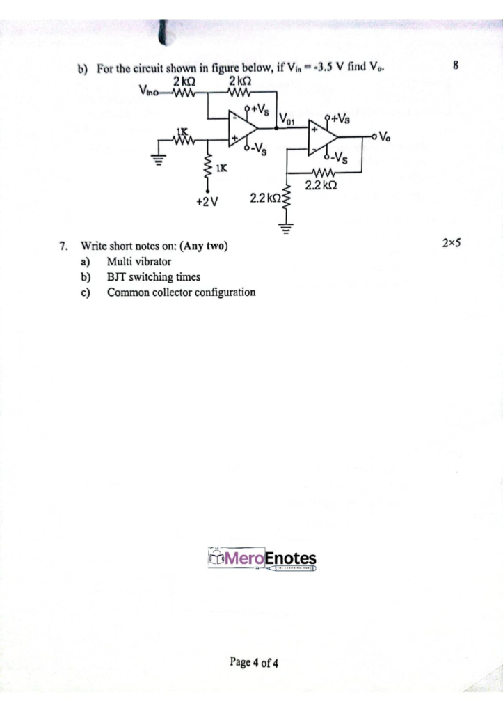 PU BE Computer Electronic Device and Circuits Question paper 1st Semester