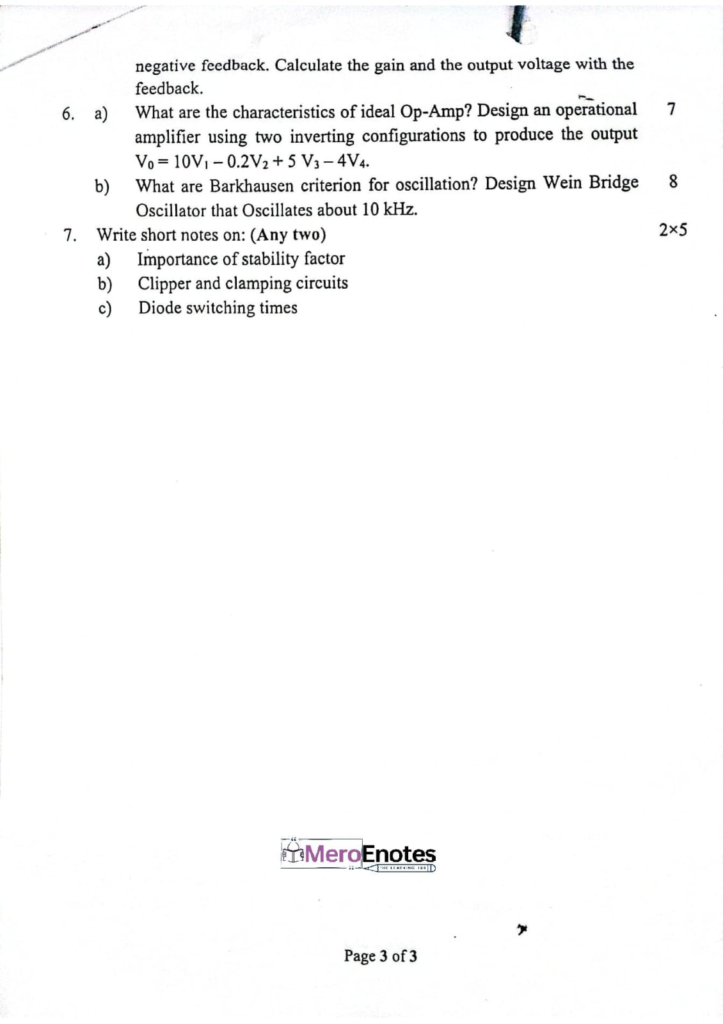 PU BE Computer Electronic Device and Circuits Question paper 1st Semester