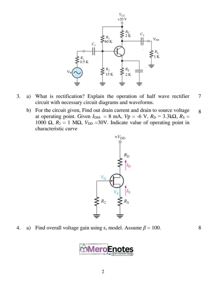 PU BE Computer Electronic Device and Circuits Question paper 1st Semester