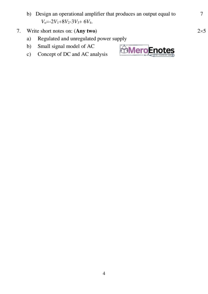 PU BE Computer Electronic Device and Circuits Question paper 1st Semester
