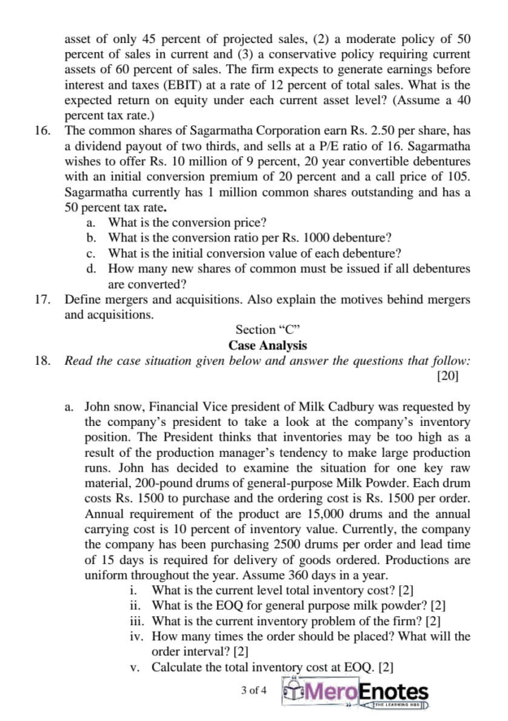 PU BBA BBA-BI BBA-TT Financial Management Question Paper