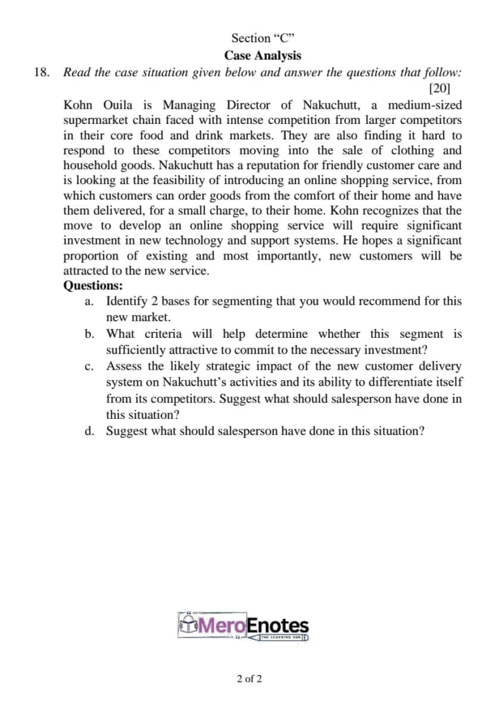 PU BBA BBA-BI BBA-TT BCIS BHCM Principals of Marketing Question Paper