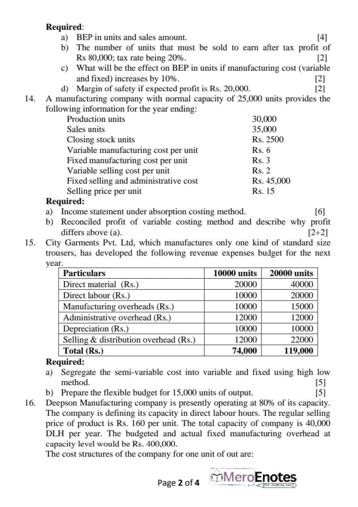 PU BBA BBA-BI Basic of Managerial Accounting Question Paper