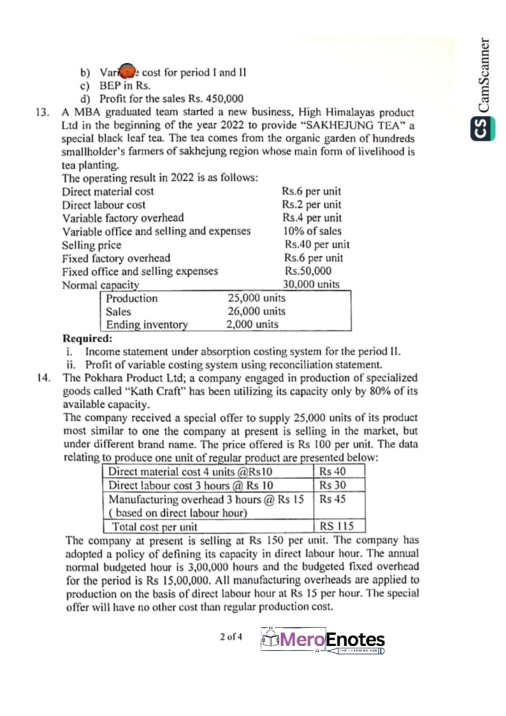 PU BBA BBA-BI Basic of Managerial Accounting Question Paper