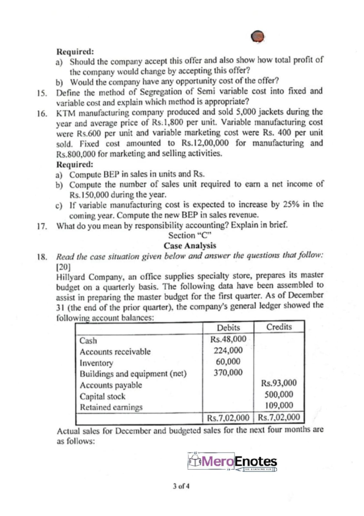 PU BBA BBA-BI Basic of Managerial Accounting Question Paper