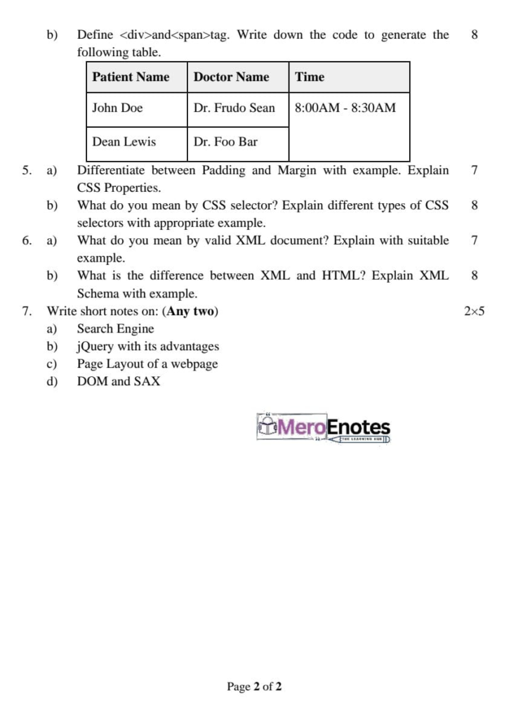 Web Technologies I Question Paper 2024 Fall Semester