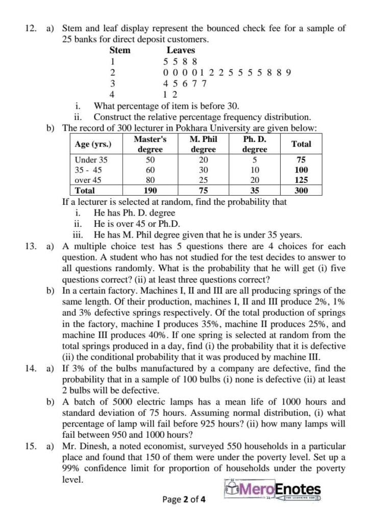 PU BBA BBA-BI BBA-TT BCIS Business Statistics Question Paper 3rd Semester