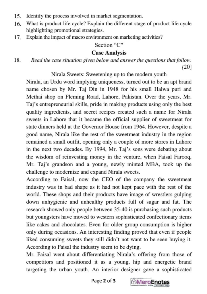 PU BBA BBA-BI BBA-TT BCIS BHCM Principals of Marketing Question Paper