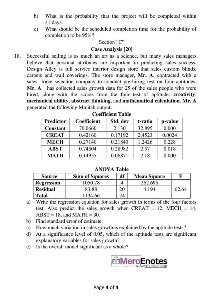 Data Analysis and Modeling Question Paper 2023