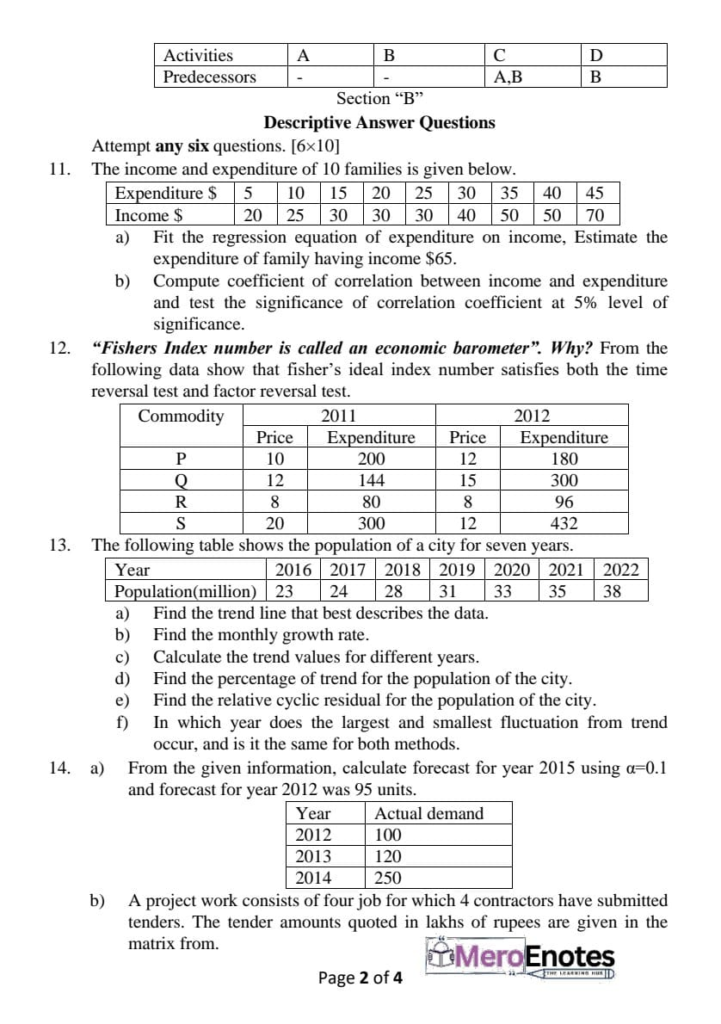 Data Analysis and Modeling Question Paper 2023
