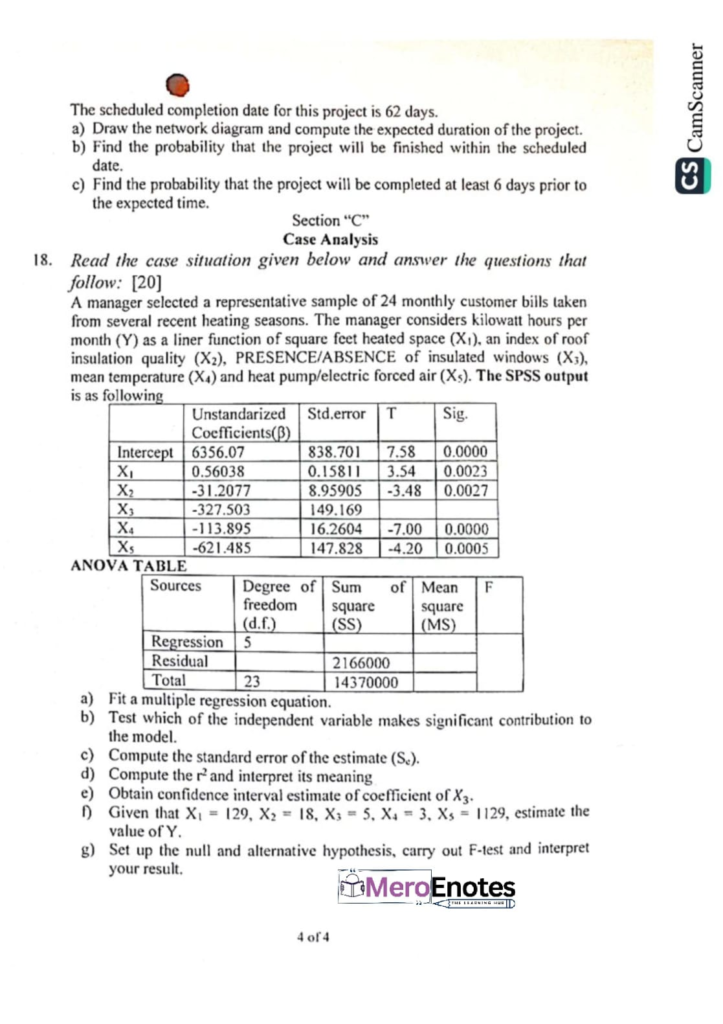 Data Analysis and Modeling Question Paper 2021