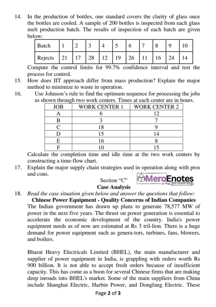 Fundamentals of Operations Management Question Paper 2023