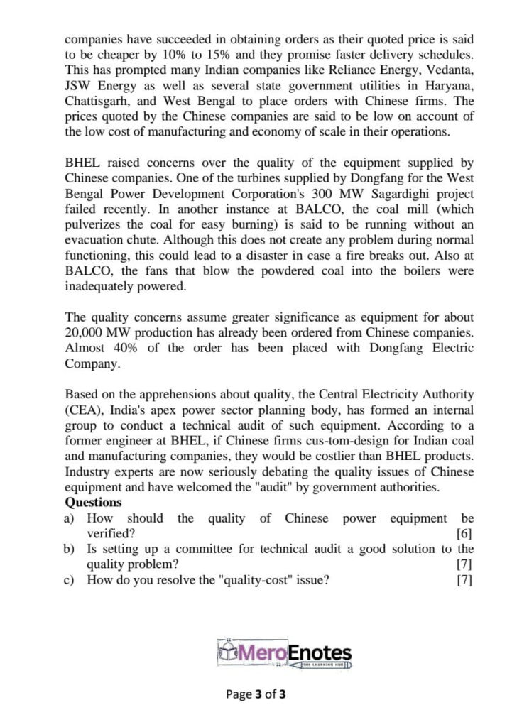 Fundamentals of Operations Management Question Paper 2023