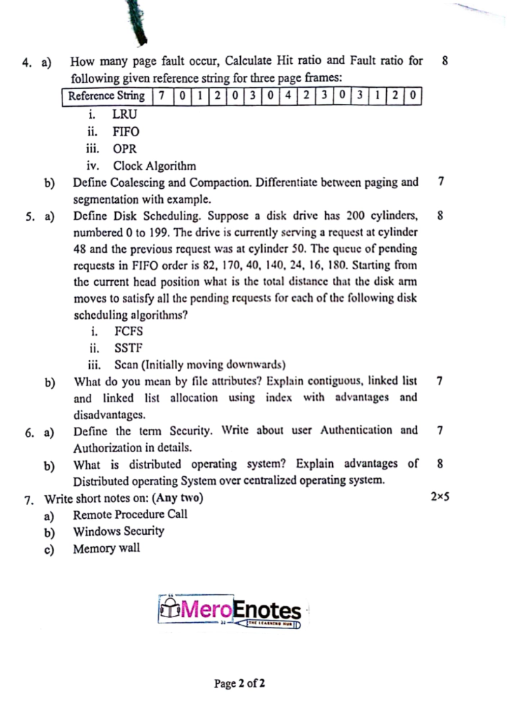 Pokhara University PU BCA Operating System Question Paper 3rd Semester