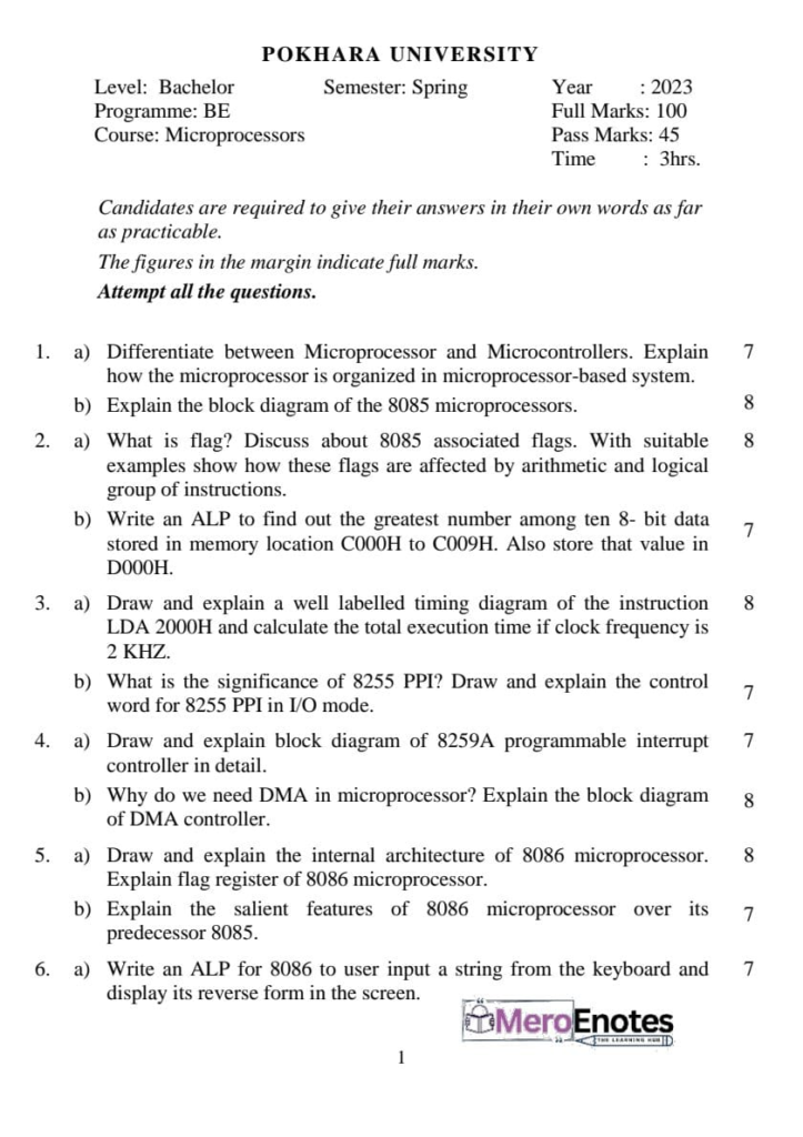 Pokhara University BE Computer Microprocessor Question paper 3rd Semester