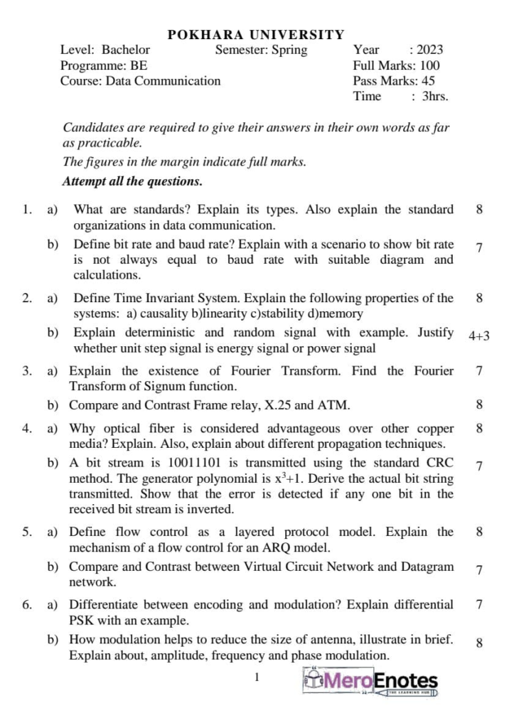 PU BE Computer Data Communication Question paper 3rd Sem