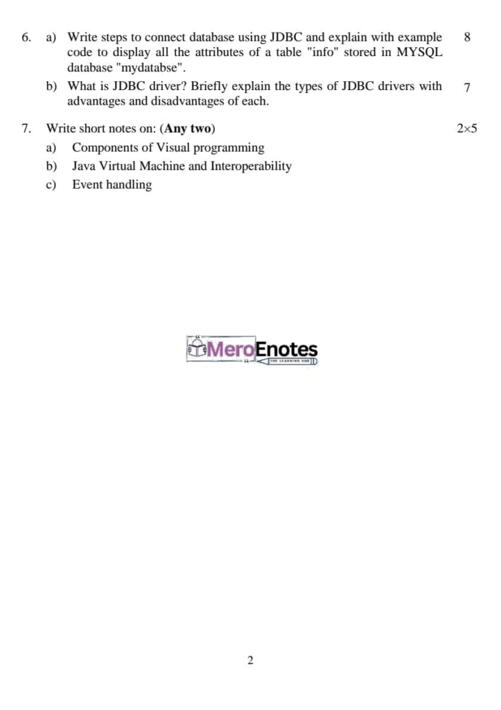 PU BE Computer Advance Programming with JAVA Question paper 4th Sem