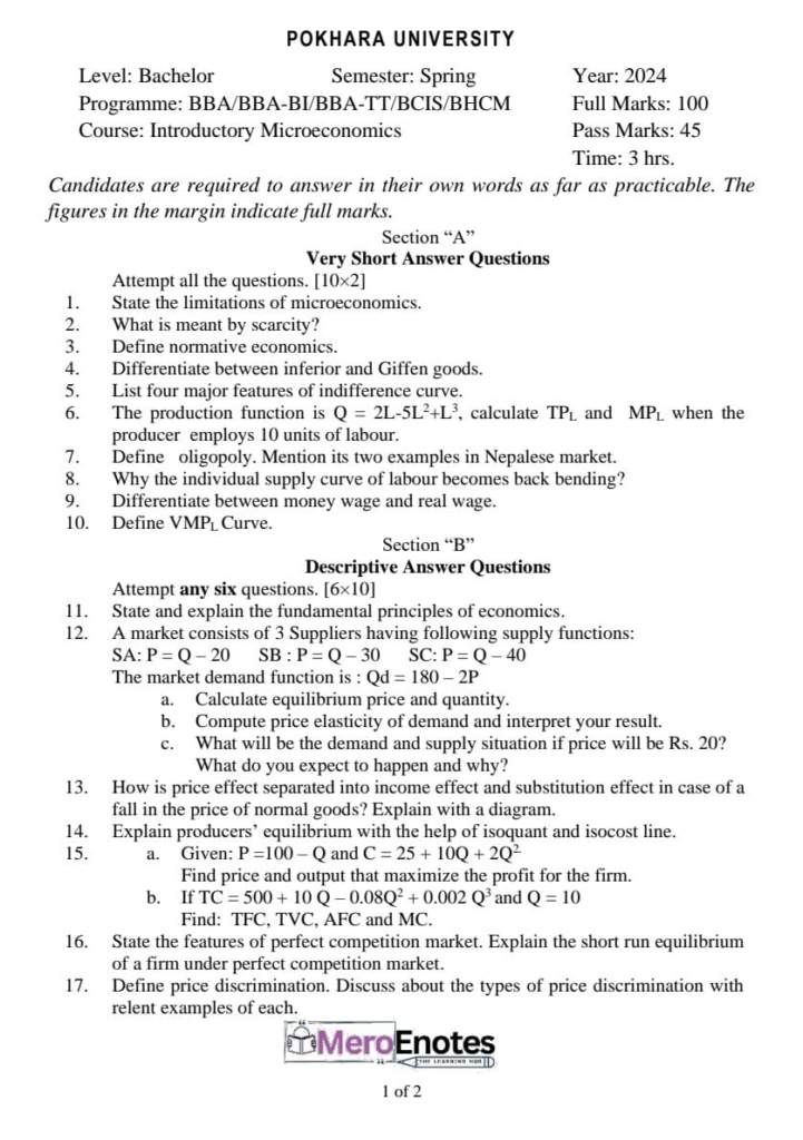 PU BBA BBA-IT BBA-TT BCIS BHCM  Introductory Macroeconomics Question Paper