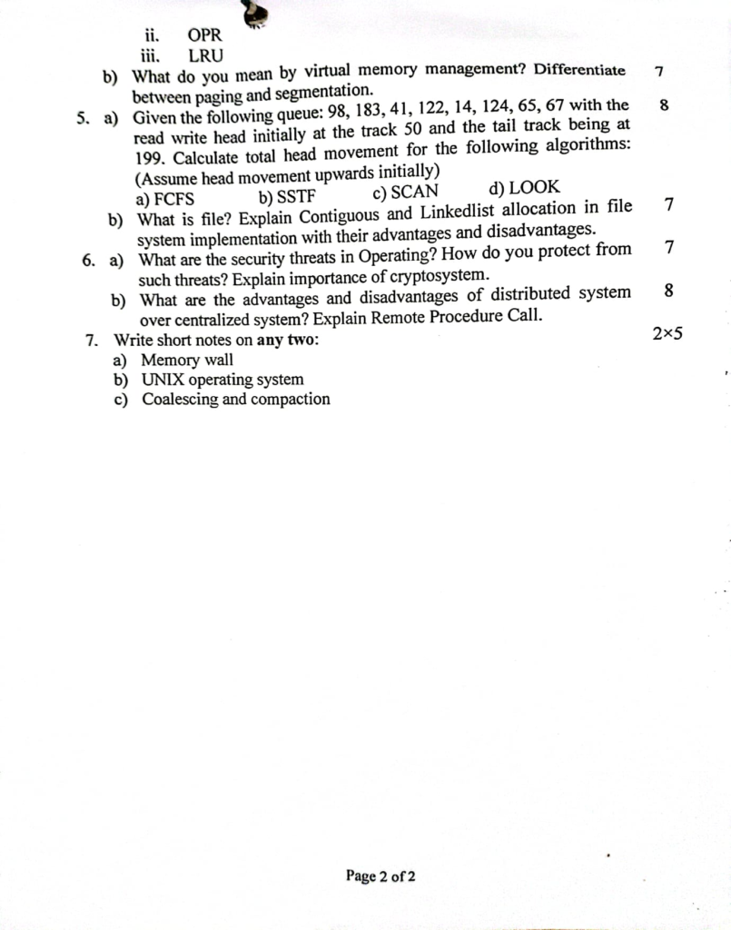 Pokhara University PU BCA Operating System Question Paper 3rd Semester