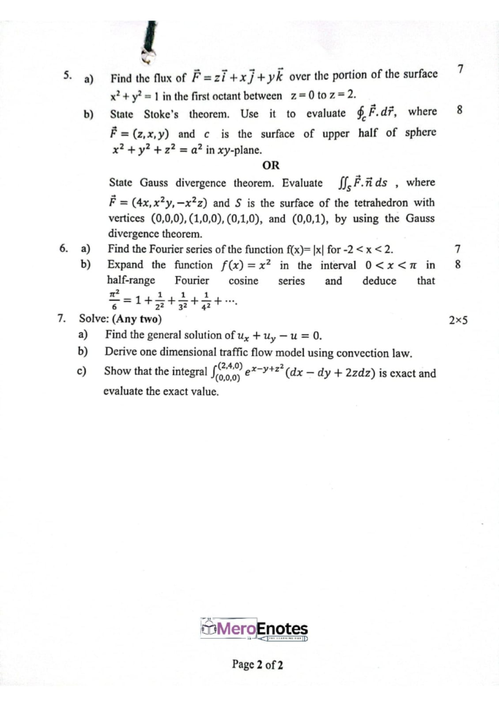 PU BE Computer Calculus II Question paper 3rd Sem 
