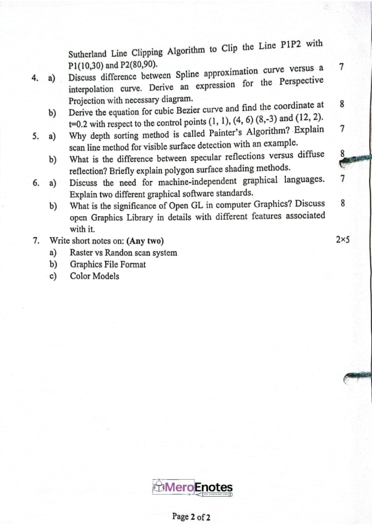 PU BE Computer Computer Graphics Question paper 3rd Sem