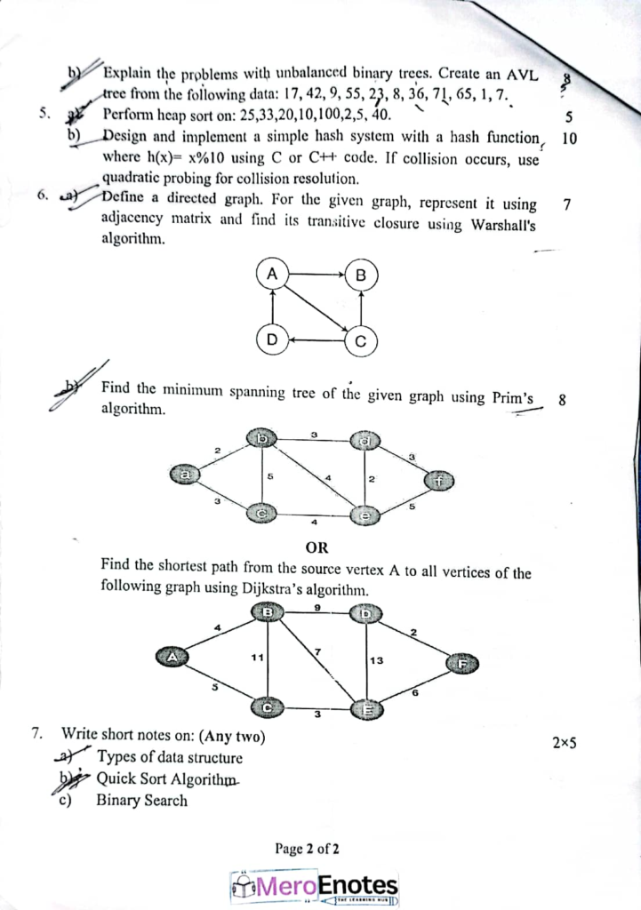 PU BE Computer Data Structure and Algorithms Question paper 2nd Sem (2024 Fall)