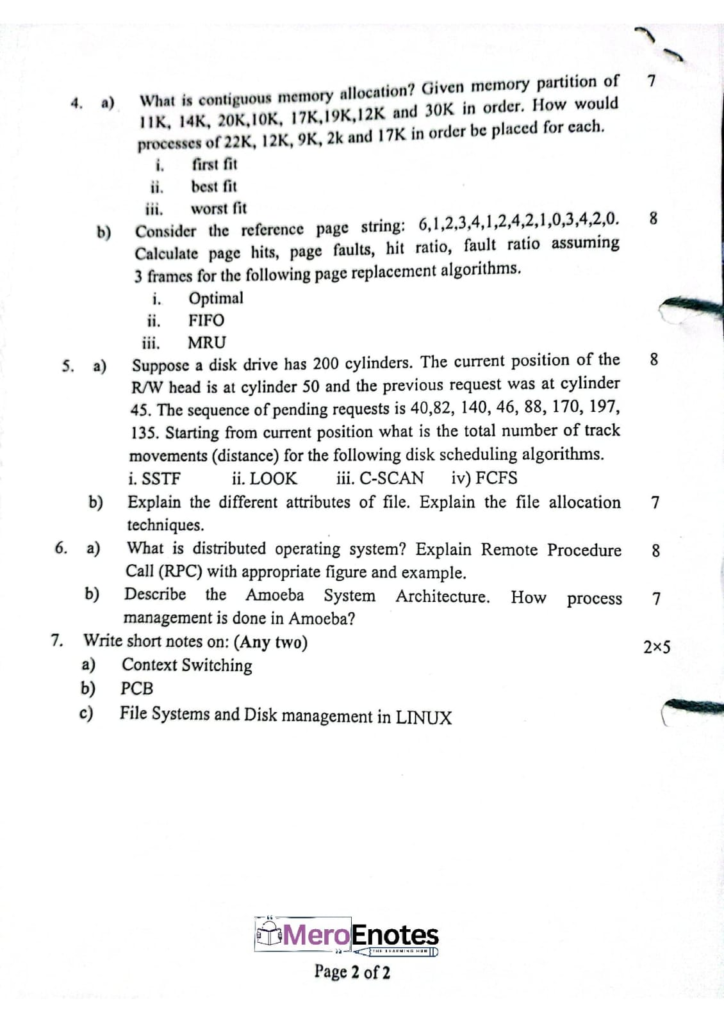 PU BE Computer Operating System Question paper 3rd Sem