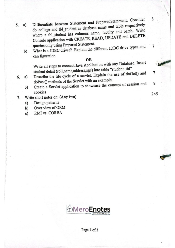 PU BE Computer Advance Programming with JAVA Question paper 3rd Sem
