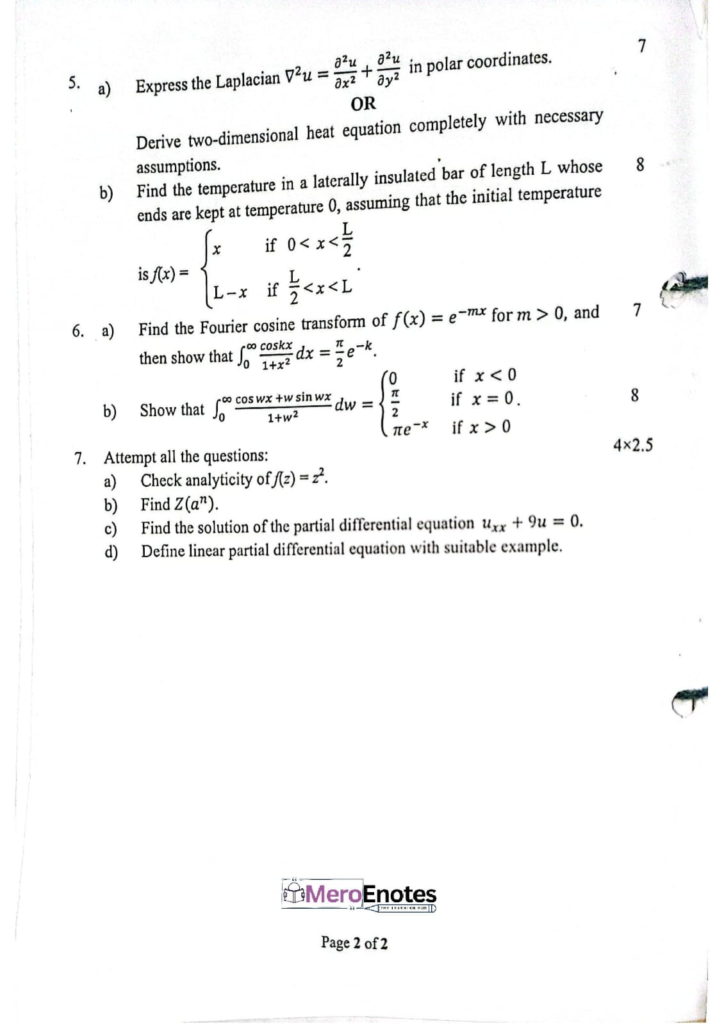PU BE Computer Applied Mathematics Question paper 4th Sem