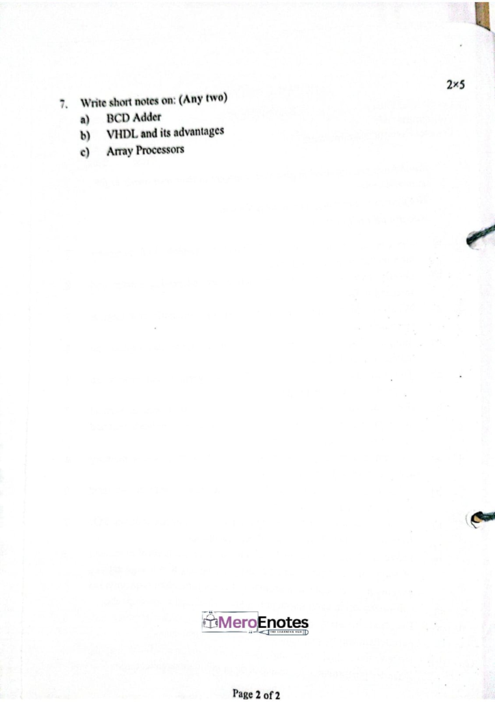 PU BE Computer Computer Architecture Question paper 4th Sem