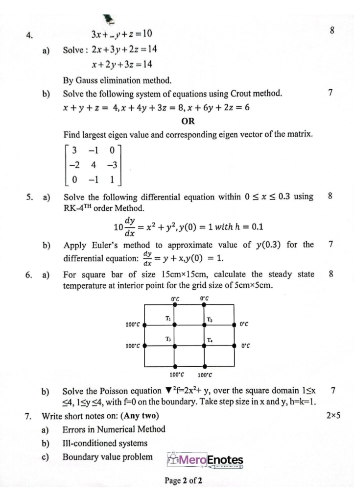 PU BE Computer Numerical Methods Question paper 4th Sem