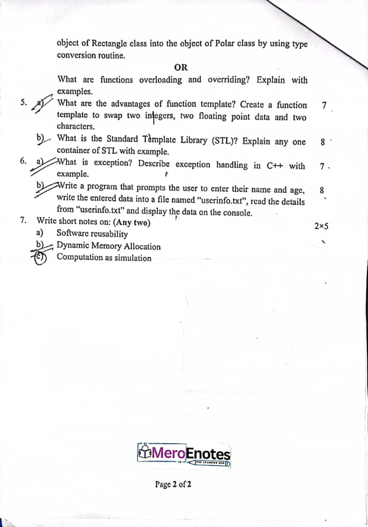 PU BE Computer OOPs C++  Question paper 2nd Sem (2024 Fall)