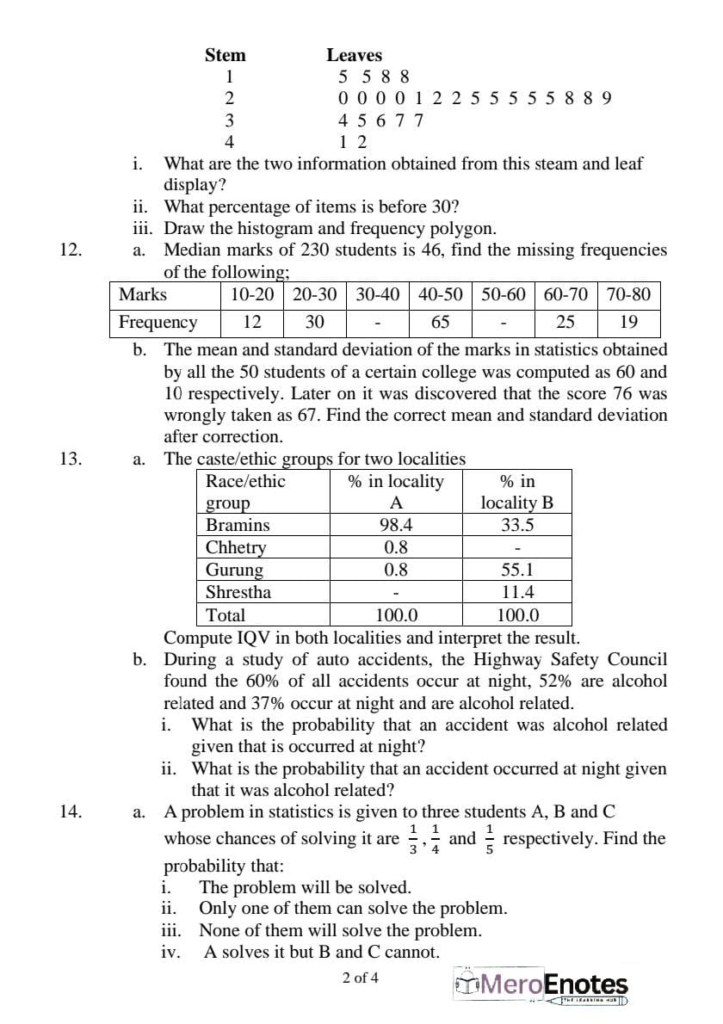 PU BBA BBA-BI BBA-TT BCIS Business Statistics Question Paper
