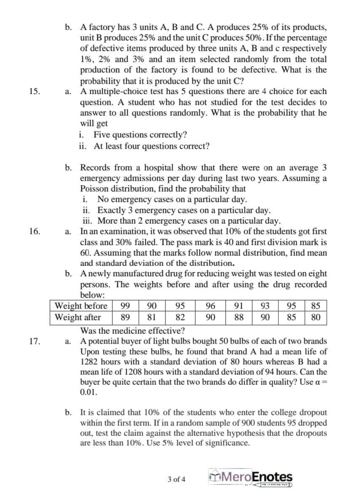 PU BBA BBA-BI BBA-TT BCIS Business Statistics Question Paper