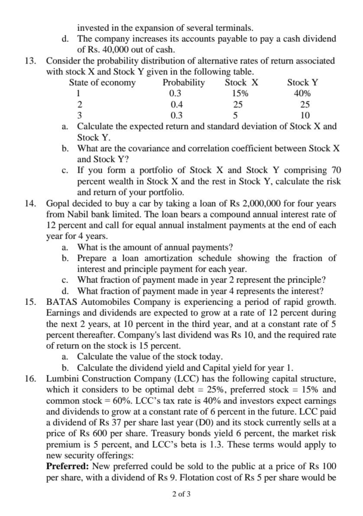 PU BBA BBA-BI BBA-TT Essentials of Finance Question Paper
