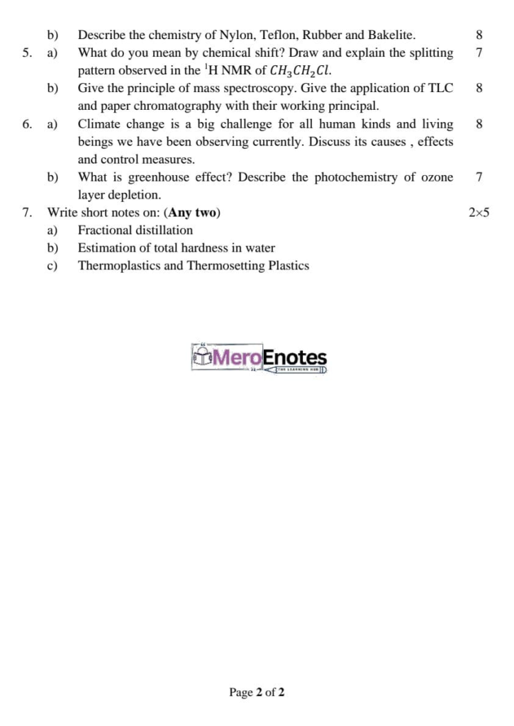 BE Civil Applied Chemistry Question Paper 2024