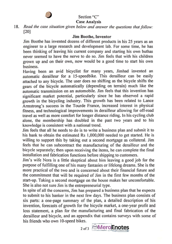 PU BBA Fundamentals of Entrepreneurship Question paper 7th Semester