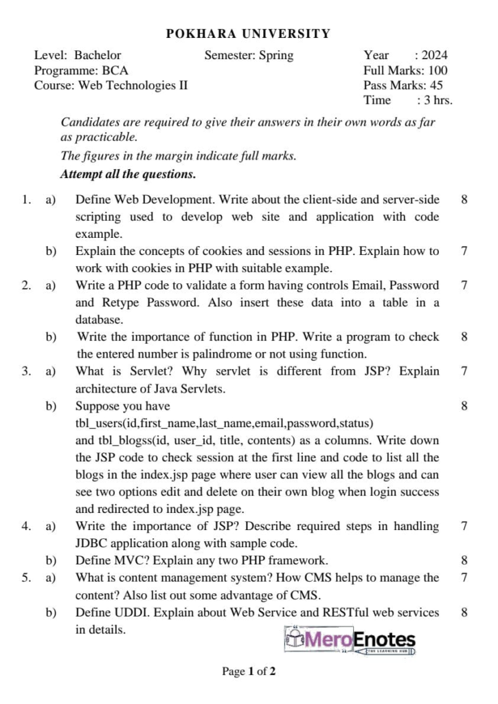 Pokhara University PU BCA Web Technology II Question Paper 6th Semester
