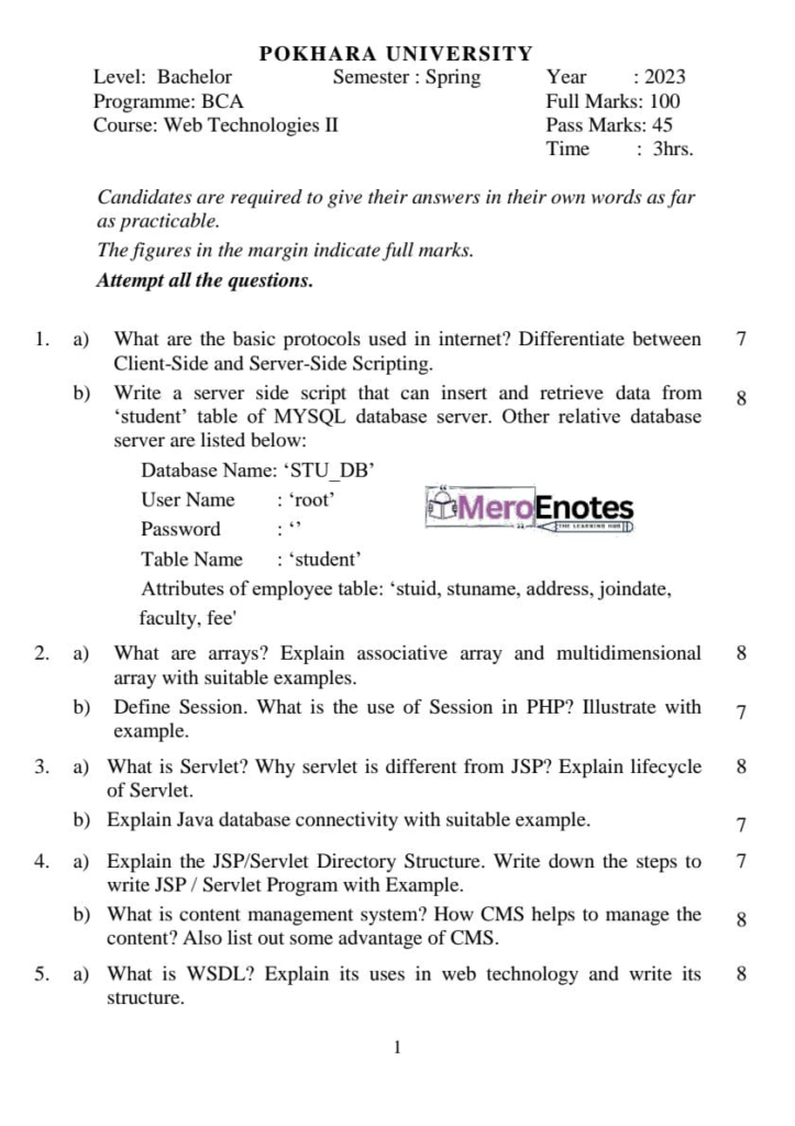 Pokhara University PU BCA Web Technology II Question Paper 6th Semester