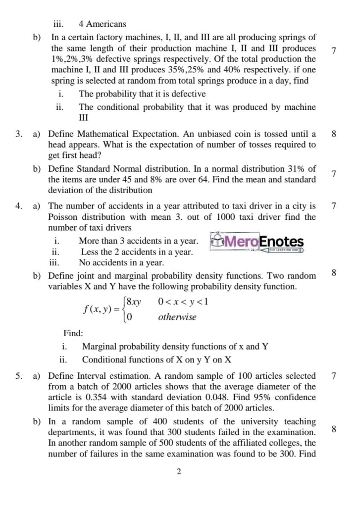 PU BE Computer Probability and Statistics Question paper 5th Semester